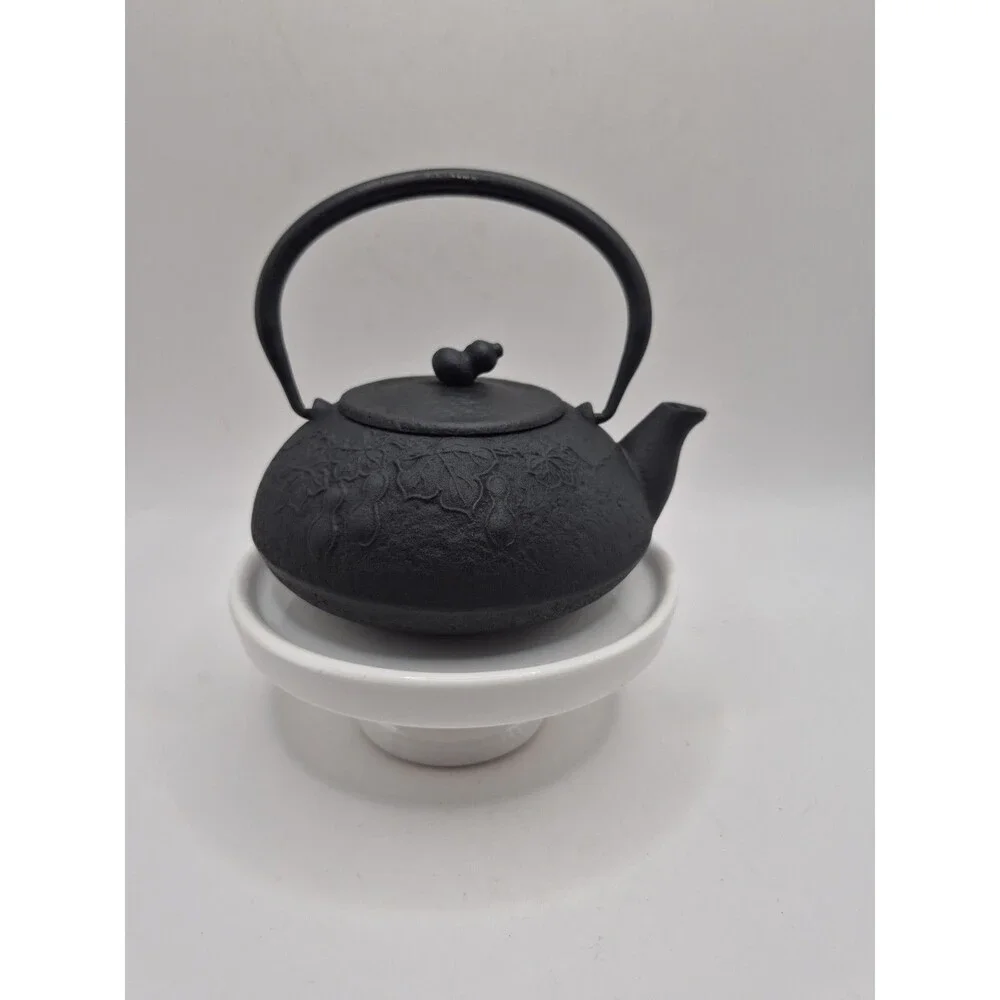 Vintage Cast Iron Japanese Tetsubin Tea Kettle Cherry Blossom Black